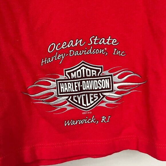 Harley Davidson 2011 Criss Cross Red Tee Shirt Size Medium “Ocean State” - Picture 5 of 7